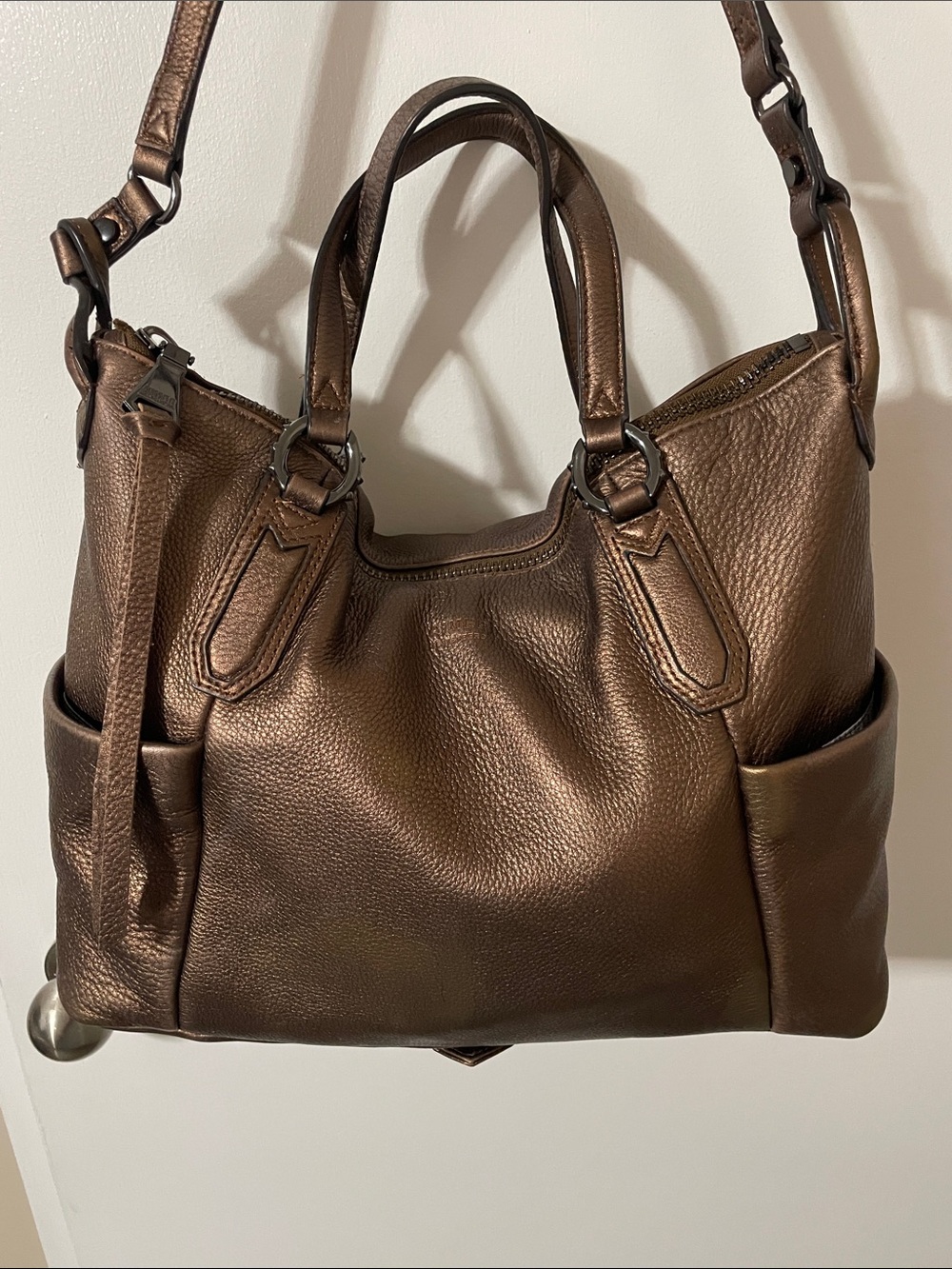 Aimee Kestenberg Metallic Bronze Pebble Leather Shoulder Bag